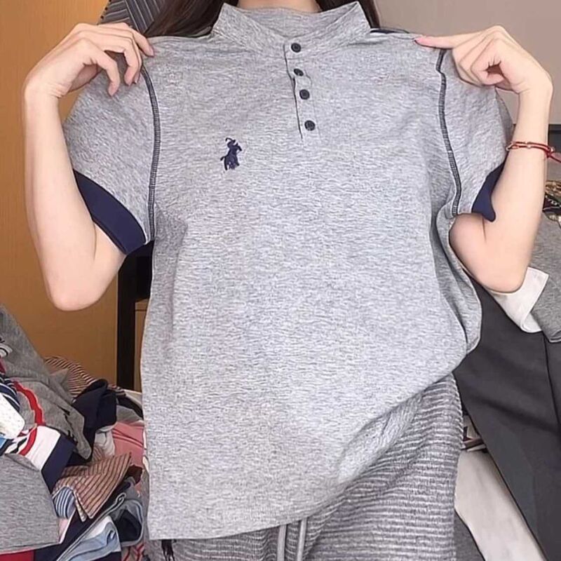 大码小马刺绣立领短袖t恤女春夏2025新款修身显瘦遮肚子时尚上衣|undefined