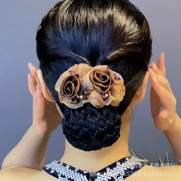 High-end headdress female net pocket 2024 new ball hair net female work professional hairpin headdress plate hair artifact