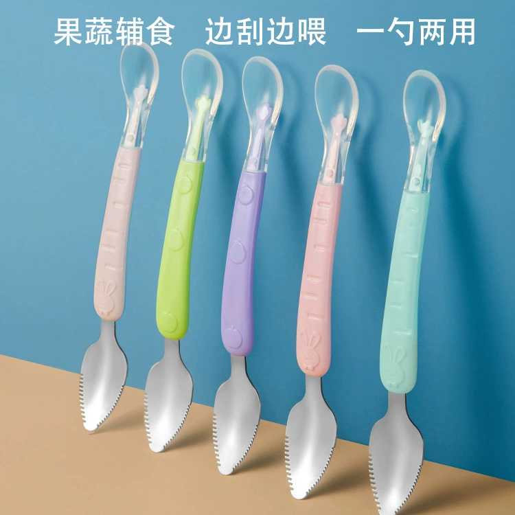 Новые детские фрукты соскабливание ложка из нержавеющей стали двойная ложка Детские Фрукты Ложка дополнительное питание фрукты артефакт производители