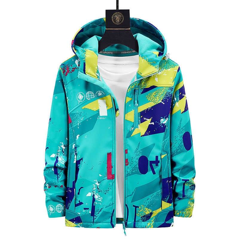 Factory direct camouflage soft shell jacket men's and women's assault clothing spring new velvet coat elastic hooded jacket 2273