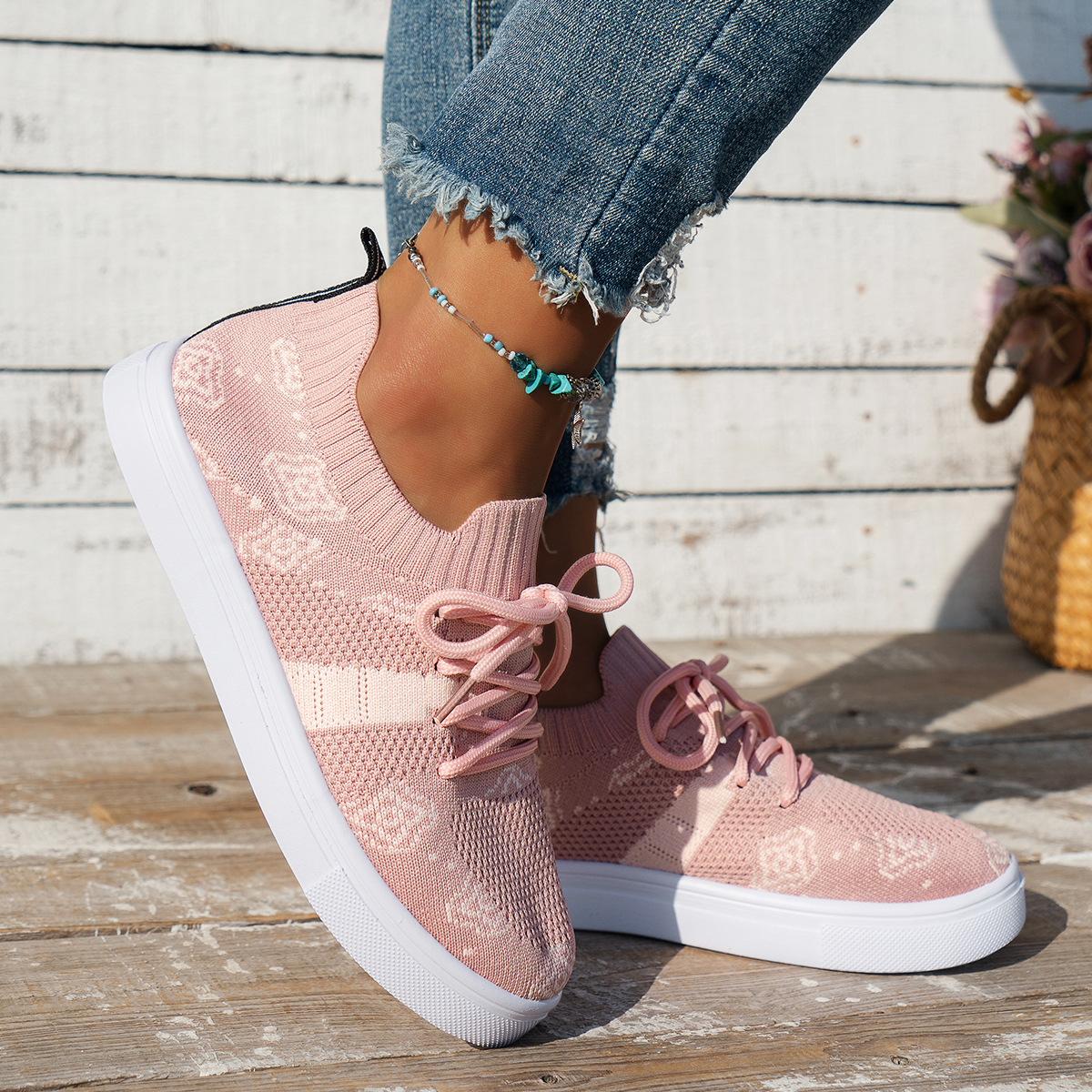 Women's Running Shoes Comfortable Round Toe Lace Up Trainers_voghion.com