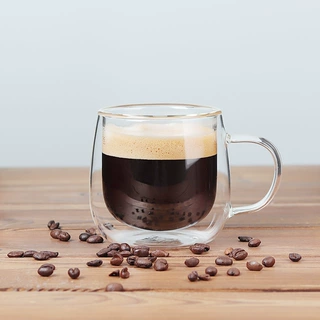 跨境双层隔热玻璃杯带把手透明水杯咖啡杯泡茶杯加厚耐热玻璃杯子