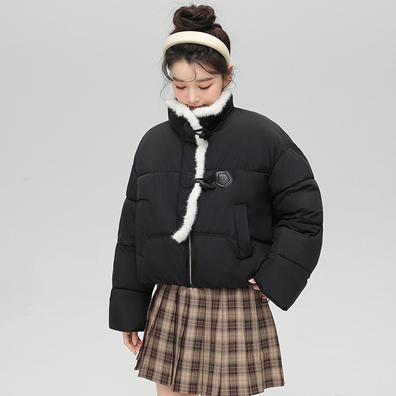 Europa y los Estados Unidos de invierno coreano cuello alto engrosado chaqueta de piel de cordero chaqueta de fijación chaqueta de algodón de plumón de mujer pequeña moda chaqueta de viento