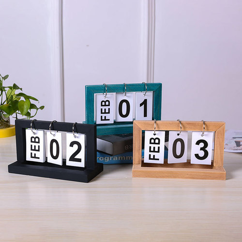 Wooden flip calendar simple home study dormitory desktop desk calendar perpetual calendar photo props decoration ornaments