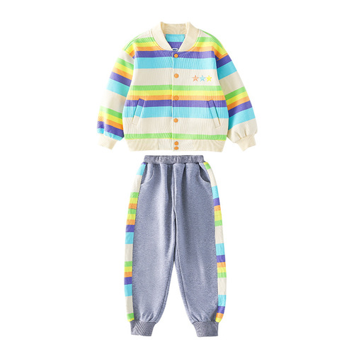 Rainbow sportswear set Spring and Autumn college style elementary school class uniform three-piece set winter cotton vest school uniform kindergarten outfit