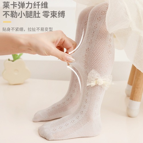 Girls Socks Summer Children's Pantyhose Thin Mesh Anti-mosquito Socks Baby Girl Hydrangea Bow Little Children's Pantyhose Wholesale