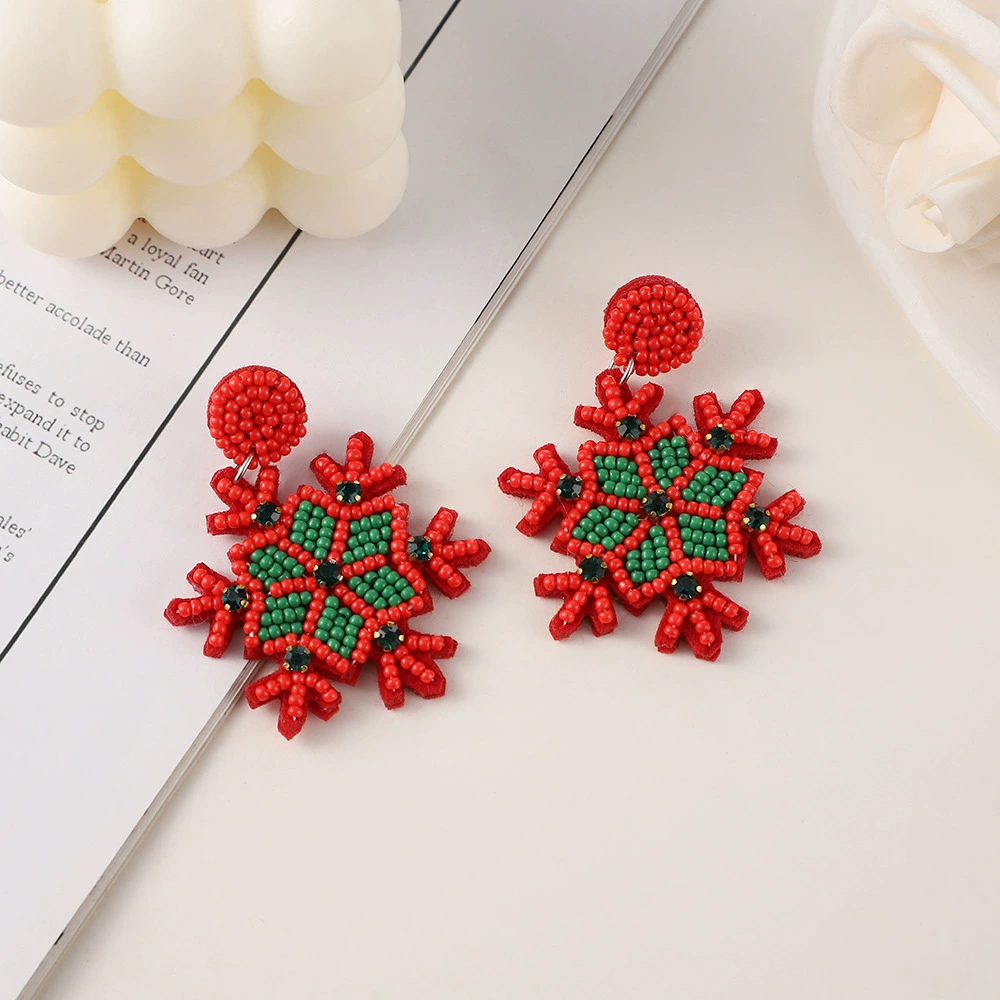Ёлочные тканые серьги handmade, европейский стиль, со снежинками, оптовая торговля