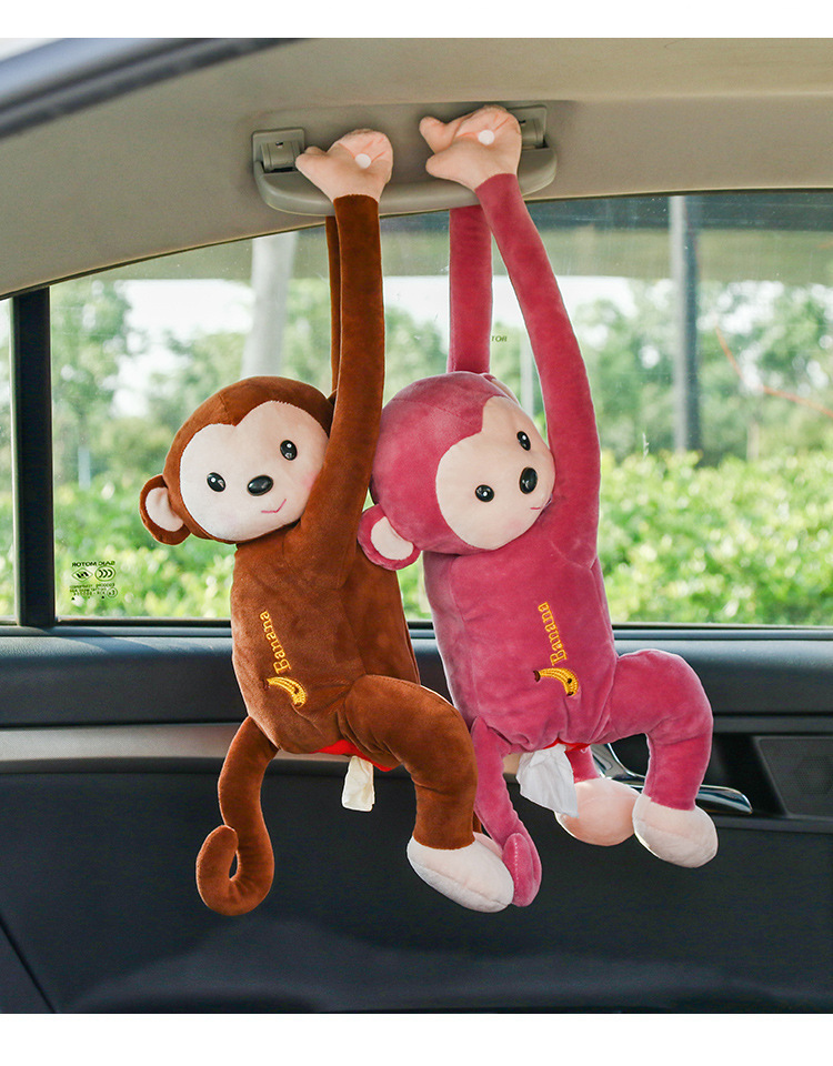 Creative Peppa Pig Monkey Tissue Box Car Accessory Hanging Car Seat Back Tissue Holder Cartoon Tissue Box for Car Use