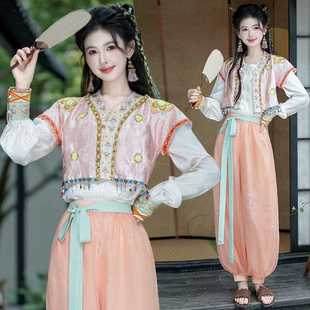 Real shot new Chinese heavy embroidery jacquard improved national style cardigan jacket lace-up bloomers three-piece set