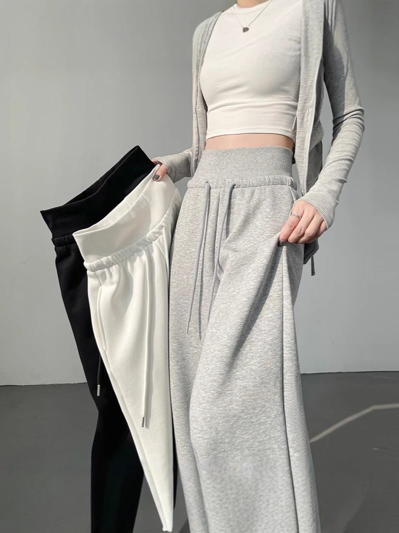 抖音品質の裏起毛ハイウエストスポーツパンツ レディース 2025年新作 アメリカンカジュアル 着痩せ効果のあるスウェットパンツ ストレートワイドレッグパンツ