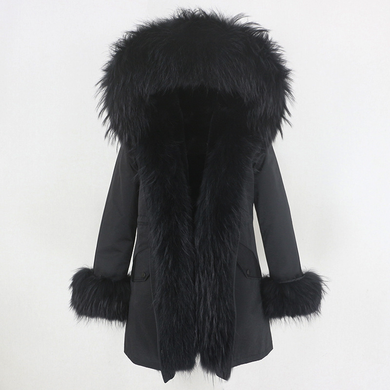 Damenbekleidung Winterparka für Damen mit abnehmbarem Fuchspelzkragenfutter Modischer warmer Damenmantel mittlerer Länge_voghion.com