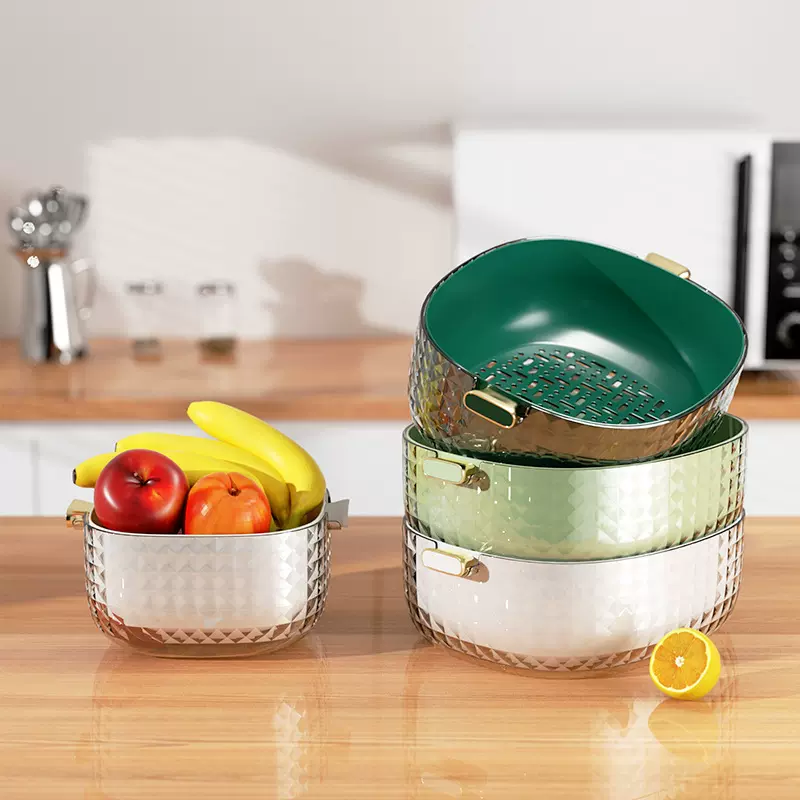 家用双层洗菜盆沥水篮轻奢厨房两用菜篮子水果收纳筐水槽滤水菜盆