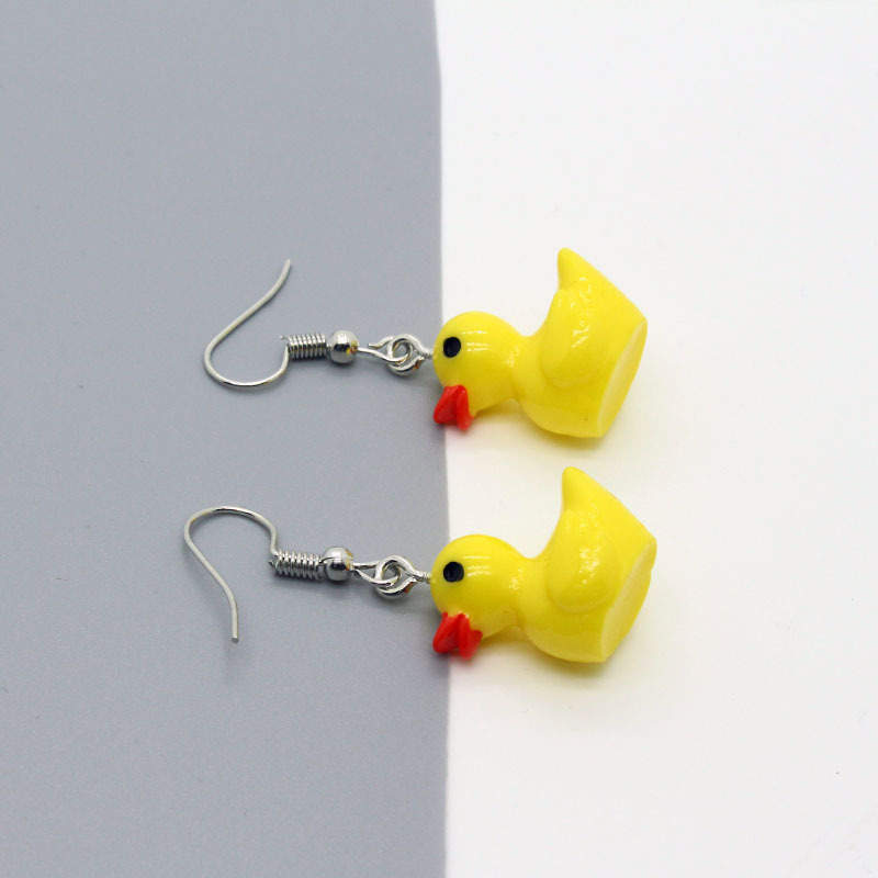 Shuo Europe And America Cross Border New Accessories Personality Yellow Duck Small Animal Earrings Earrings Irregular Three-dimensional Earrings display picture 5