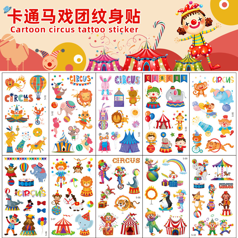 New Circus Tattoo Sticker Funny Fun Party Disposable Temporary Face Sticker Children's Sticker Cross Border TATOO