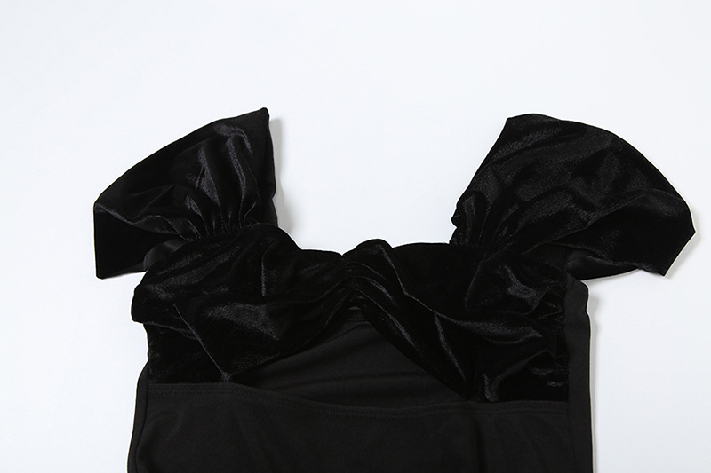 Spring Women Clothing Elegant High Grade Suede Short Sleeve Tube Top Hollow Out Cutout Bubble Splicin