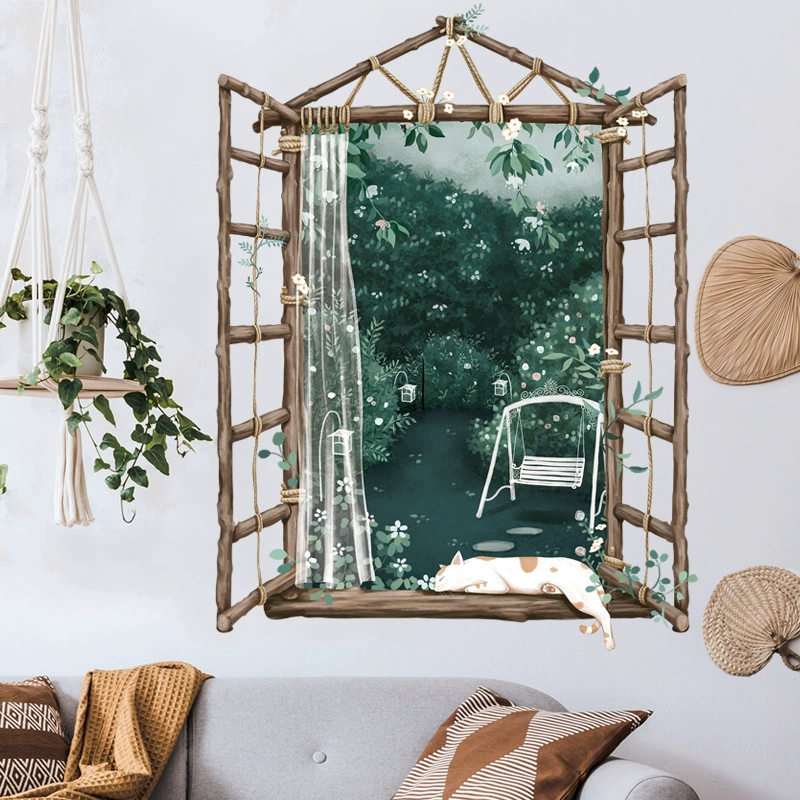 61N Съемные настенные наклейки поддельные окна самоклеящиеся наклейки простой пейзаж пастырская стена украшает спальню мавзолея