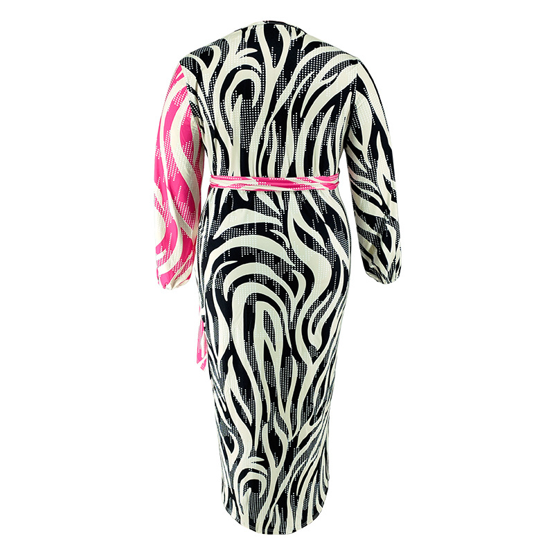 Plus Size Women's Dress Sexy Printed Two Tone Irregular Hemline_voghion.com