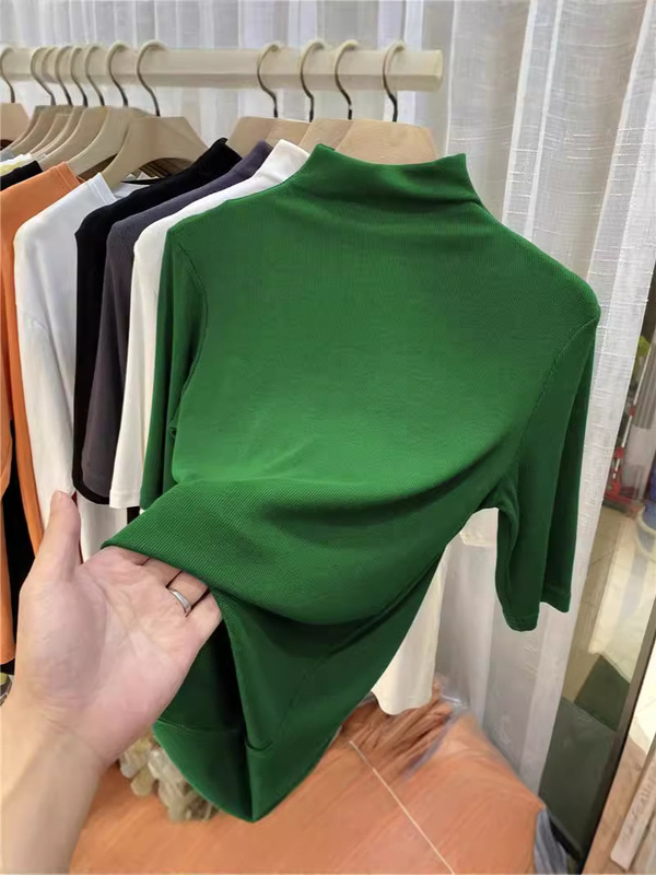 女性用ボトリングシャツ、夏用スリムフィットミッドスリーブトップ、ファッショナブルな2025新しいライト大人スタイルのハーフタートルネックセーター|undefined