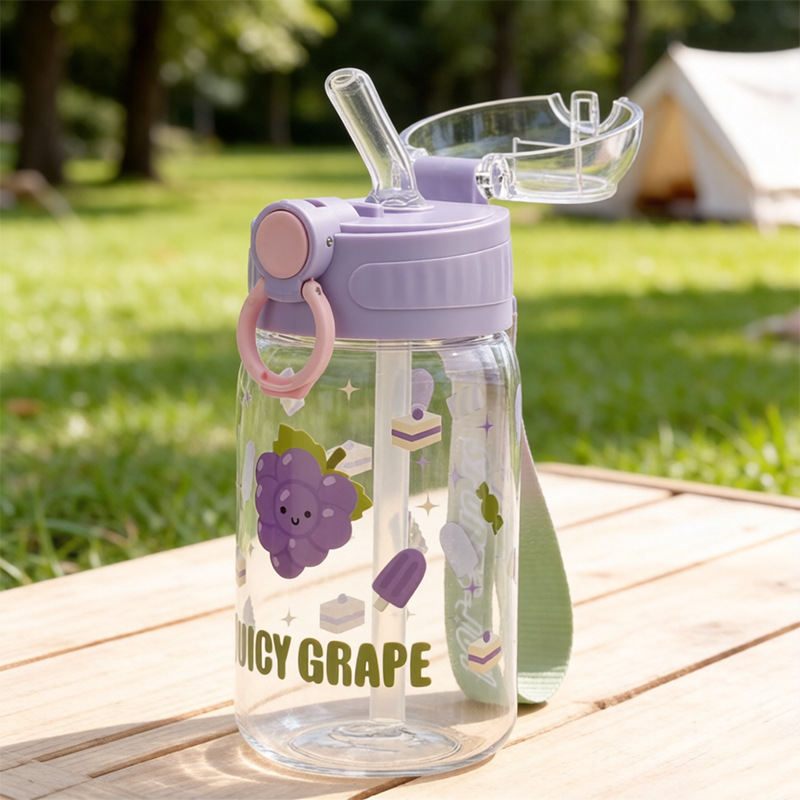 Nuevos tipos de frutas de paja de agua taza de agua material de grado alimenticio un botón cubierta elástica taza de agua de estudiantes taza portátil de mano