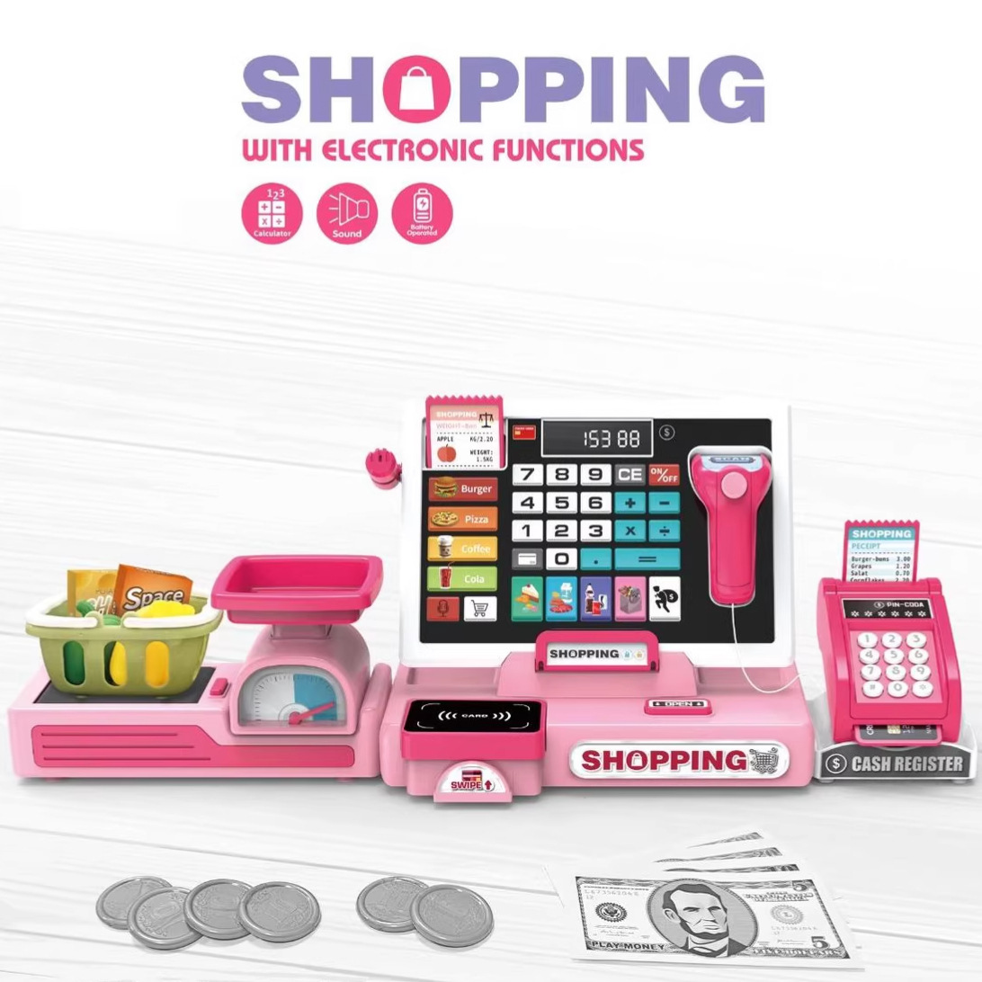 Supermercado infantil transfronterizo caja registradora de compras venta de frutas y verduras computadora POS tarjeta deslizante caja registradora juguetes caseros