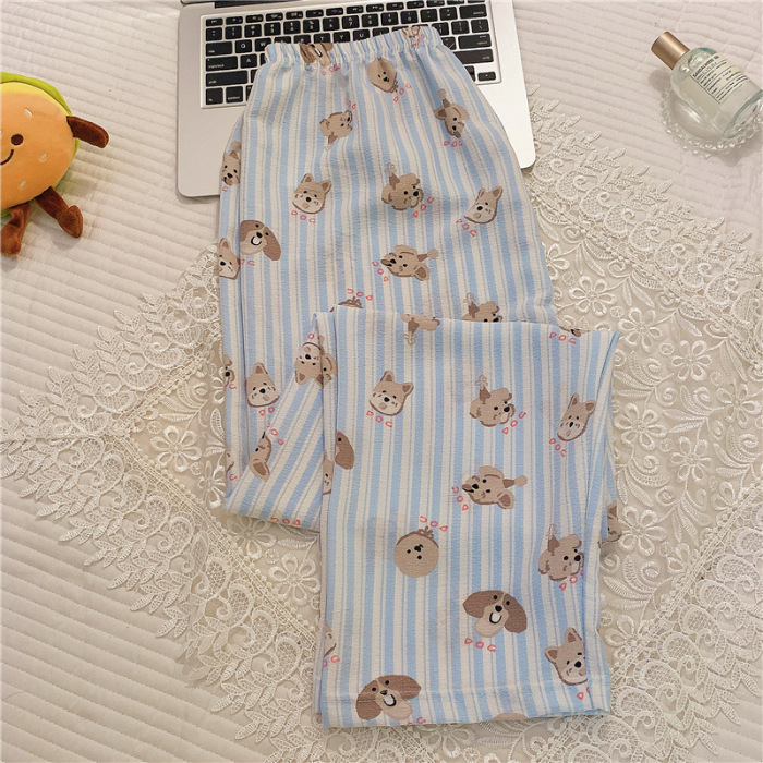 Pantalones de dibujos animados lindos pantalones de pijama elásticos de cintura estudiantil en casa pantalones largos de primavera y otoño de verano para mujeres pantalones casuales