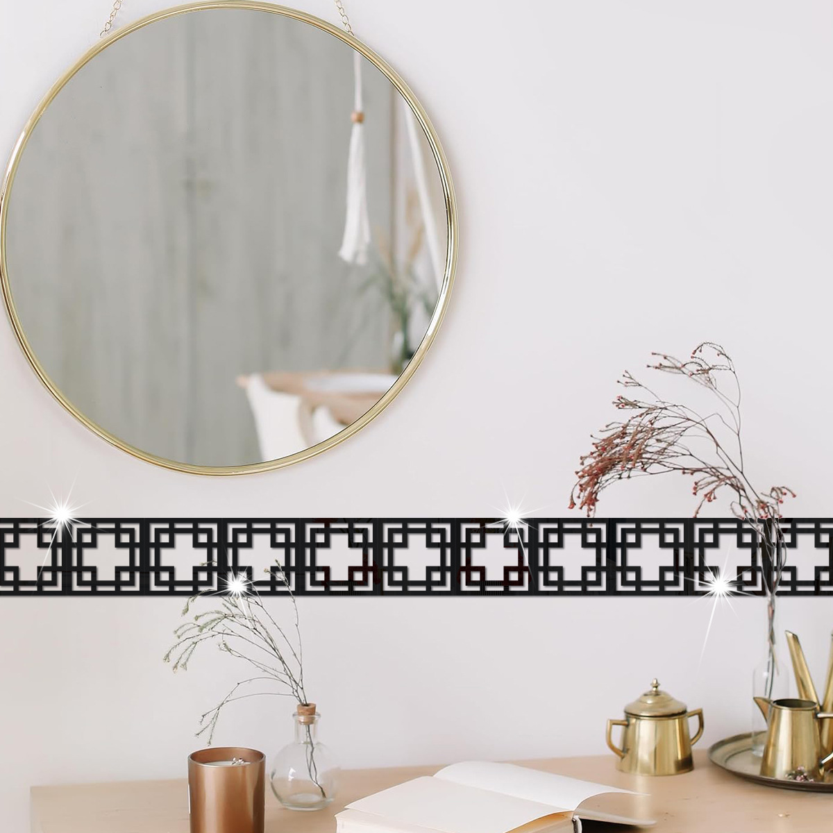 Costura hueca tridimensional de acrílico pegatinas de pared transfronteriza Amazon sala de estar baño pared cintura línea Decoración image 4