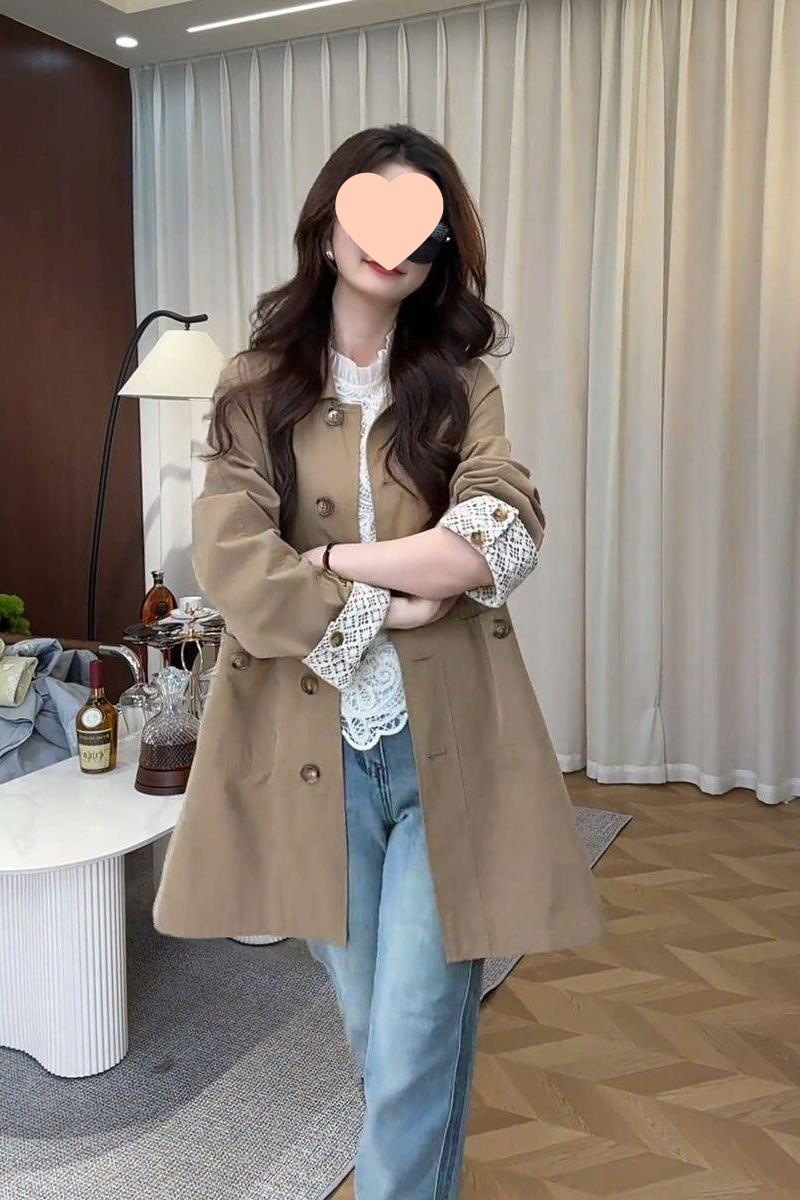 New Year's New and Beautiful Women's Autumn Korean Style Small Mid-Length Khaki Windbreaker Jacket