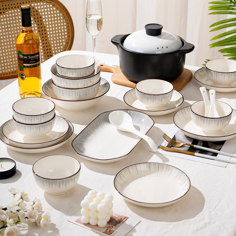 Modern Time Underglaze Color Household Ceramic Tableware Rice Bowl Noodle Bowl Soup Bowl Plate Fish Plate Dishes suit Choice