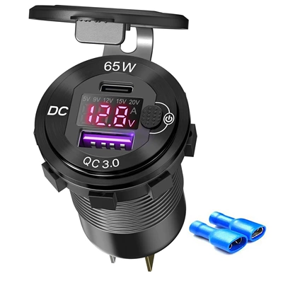 New product car mobile phone charger PD QC3.0 modified car charger with voltage display with switch car charger (Mobil şarj cihazları) - red-screen
