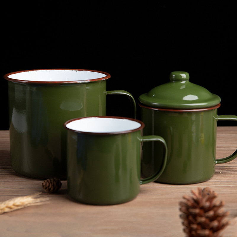 Esmalte retrógrado nostálgico taza con cubierta taza de agua de gran capacidad para chicos viejos jarros de té clásicos viejos cuadros taza de té