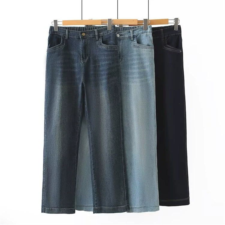 Повседневные джинсы большого размера 200 фунтов толстый MM дикий весна тонкая высокая талия эластичные прямые брюки 8632