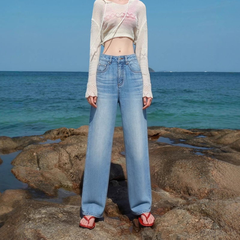 Supermodel Hemp Pants with a High-End Feel, Washed Denim Jeans for Women, Summer 2026, Drapey Straight-Leg Pants, Narrow Wide-Leg Pants