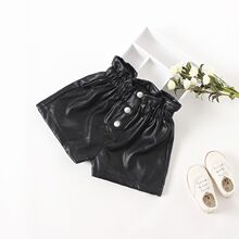 女童裤子韩版童装冬装新款皮裤亮皮绒厚短裤韩版高腰靴裤