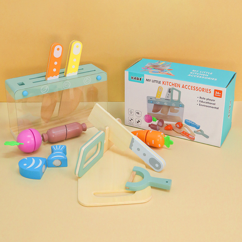 Educación temprana para niños, simulación de madera, cocina, fruta, tetera, pastelería, juego de postres, juguetes educativos para jugar a la casa