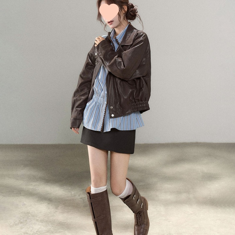 蓝条纹防晒长袖衬衫女2025年秋季新款宽松百搭高级感衬衣露肩|undefined