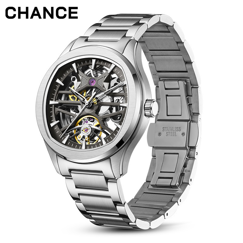 Montre mécanique automatique squelette pour homme, aiguilles lumineuses, fond transparent_voghion.com
