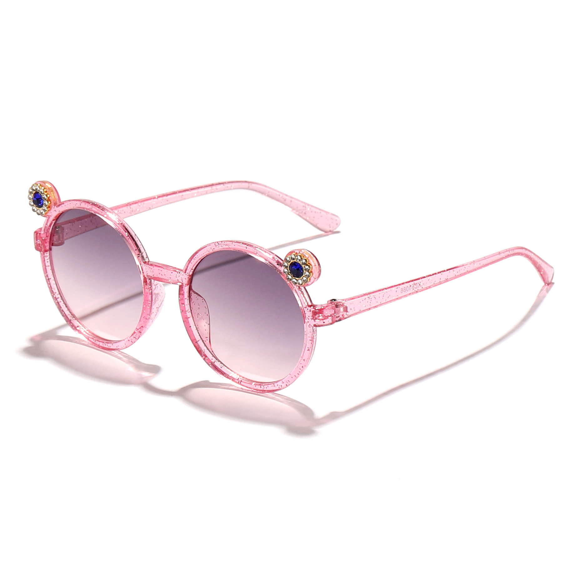 2024 niños transfronterizos nuevo color caramelo con montura redonda de diamantes gafas de sol de oso lindo bebé gafas de sol al aire libre