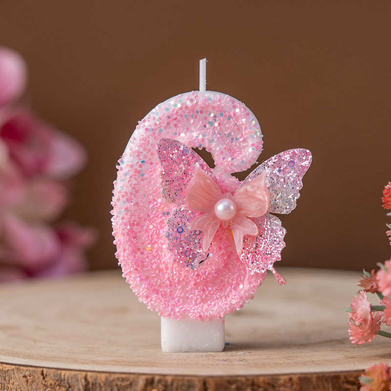 Cross-Border Xiyin Creative Pink Diamond Butterfly Butter Lamp Digital Birthday Candle 0-9 Decorations_voghion.com