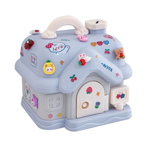 Creative small house piggy bank for children and girls that can only get in and out of the piggy bank, internet celebrity student's fall-resistant piggy bank with lock
