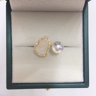 5A Grade High-Gloss Natural Freshwater Pearl Ring 18K Gold-Filled Chalcedony Good Luck Fu Lu Gourd Pearl Ring Wholesale