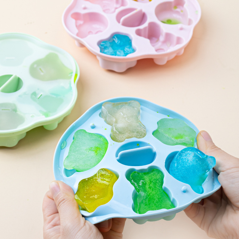 Fabricantes de silicona al por mayor rejilla de hielo doméstica en forma de oso molde de rejilla de hielo de silicona con cubierta helado helado helado