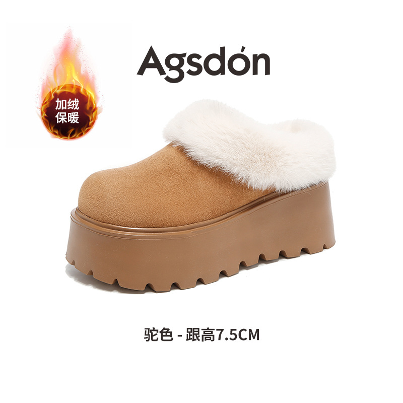 Botas de nieve de fondo grueso para mujeres 2025, nuevos zapatos de invierno de lana de borken, zapatos de algodón de un pie bajo