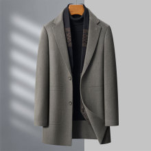 2025冬装双面羊毛呢西服大衣男士白鹅绒内胆潮流休闲毛呢西装外套