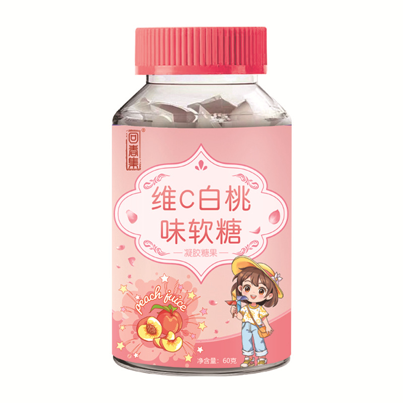 Vitamin C White Peach Gummy Candy 60g — Fruit Gummy Soft Chews overview