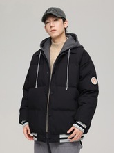 假两件连帽羽绒服新款冬季情侣防寒冷外套时尚休闲冬装面包棒球服