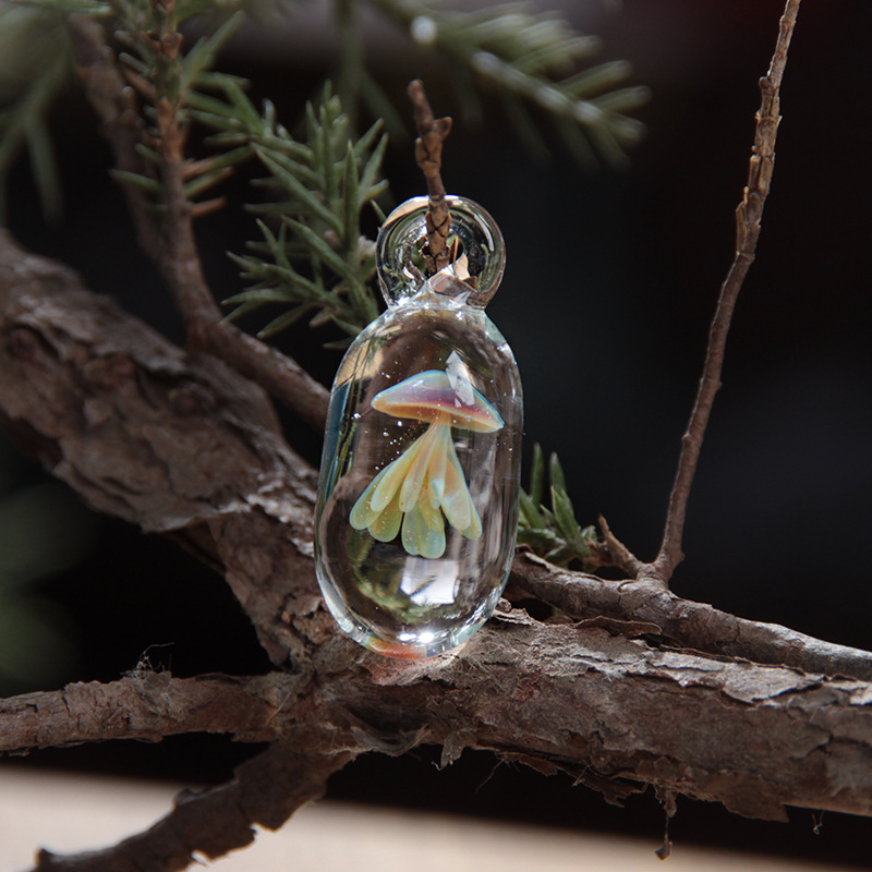 Handmade Glass Jewelry Glazed Jellyfish Capsule Necklace Women's 925 Sterling Silver Crystal Pendant Light Luxury Niche Gift