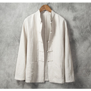 Chinese Men's Thin Loose Chinese Style Linen Shirt Men's Long Sleeve Cotton Linen Top Retro Style Buckle Shirt