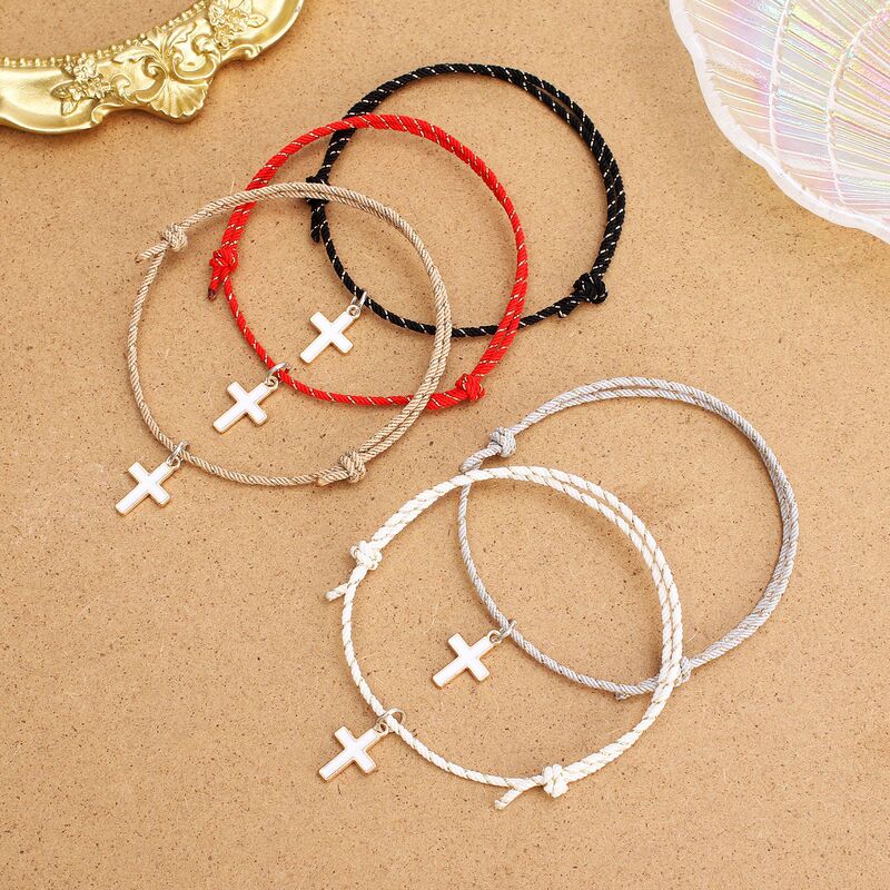 2023 European and American new cross pendant hand-woven intercolor bracelet women's bracelet for cross-entry 2023 European and American new cross pendant hand-woven intercolor bracelet women's bracelet for cross-entry