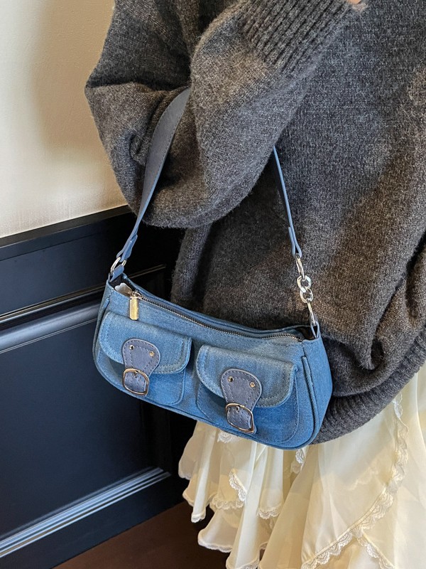 Casual coreano versátil bolso de hombro portátil nicho jeans ligero de lujo bolso de brazo nuevo tipo bolso de transporte