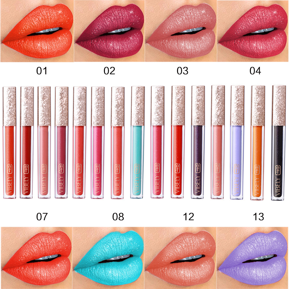 VIBELY Cross-border Non-stick Cup Matte Lip Gloss 15-color non-fading Liquid Lipstick Pearl Sparkling Lip Gloss Makeup undefined